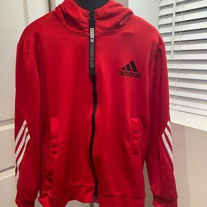 JA7012- Adidas Men’s Large Red Full Zip Hoodie 3‑Stripes Logo